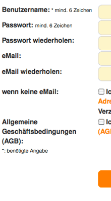 Registrierung Screenshot